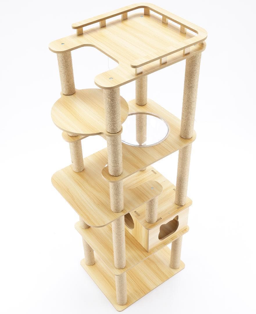 アウトレット キャットタワー 木製 宇宙船　展望台　多頭飼い 大型猫　178cm