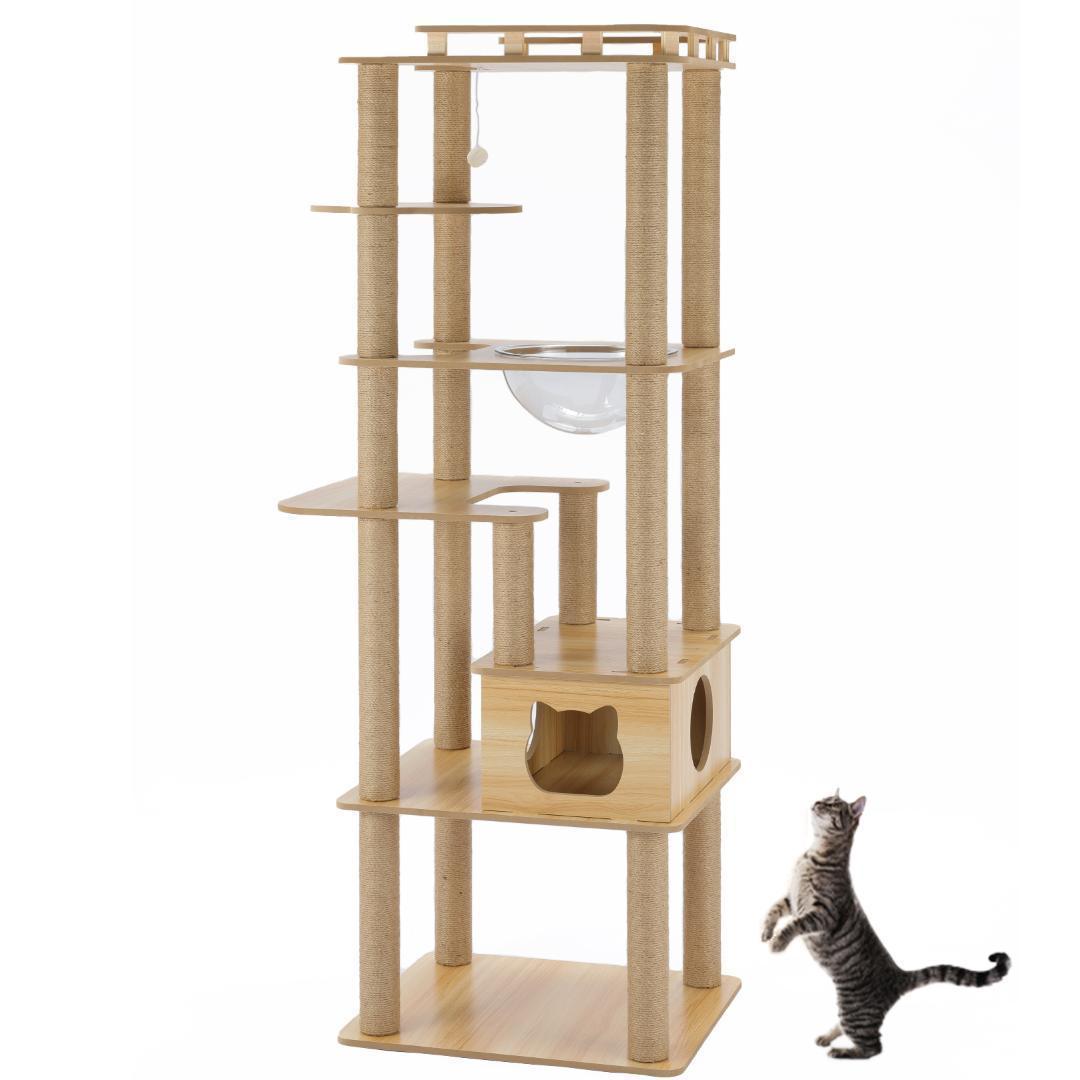アウトレット キャットタワー 木製 宇宙船　展望台　多頭飼い 大型猫　178cm