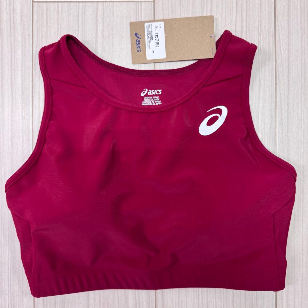 アシックス　女子陸上ユニフォーム上下セット　エンジ×ダークグレー　XLサイズ