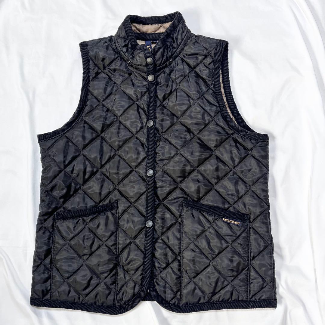 【美品】LAVENHAM ラベンハム キルティングベスト フード ブラック M