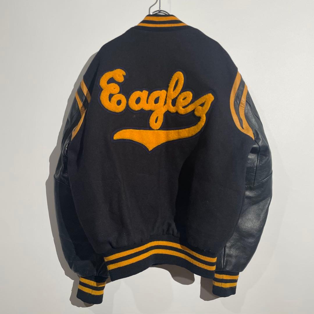 00s Delong ウールスタジャン　袖レザー　ワッペン