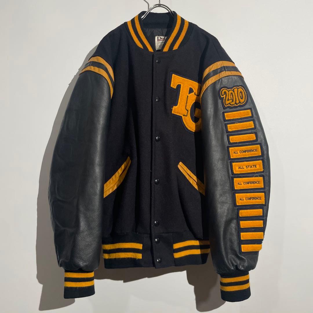 00s Delong ウールスタジャン　袖レザー　ワッペン