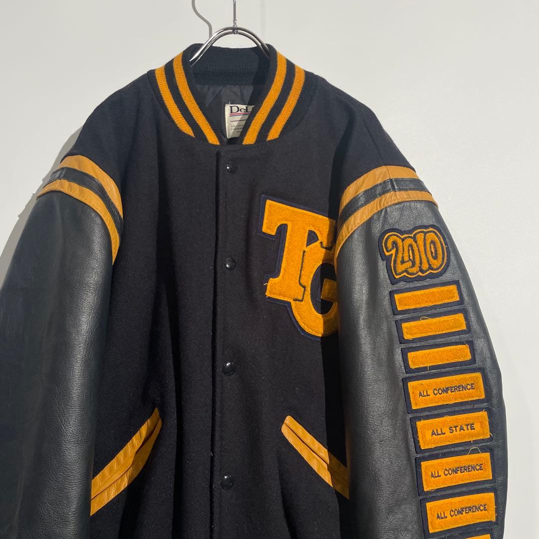 00s Delong ウールスタジャン　袖レザー　ワッペン