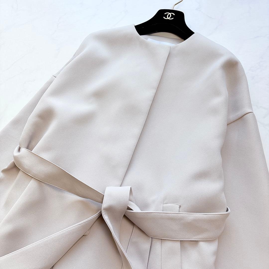 【ADORE】定価7万　2TONEボンディングノーカラーコート　ライトコート　春