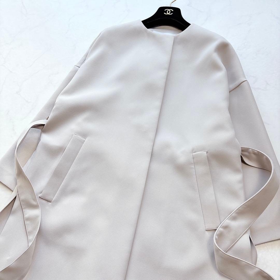 【ADORE】定価7万　2TONEボンディングノーカラーコート　ライトコート　春