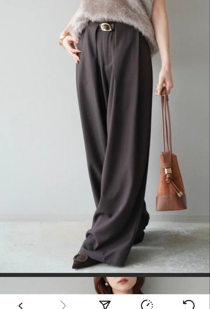 Lumier ラメシャギーVネックニットベスト+ベルトループデザインワイドパンツ