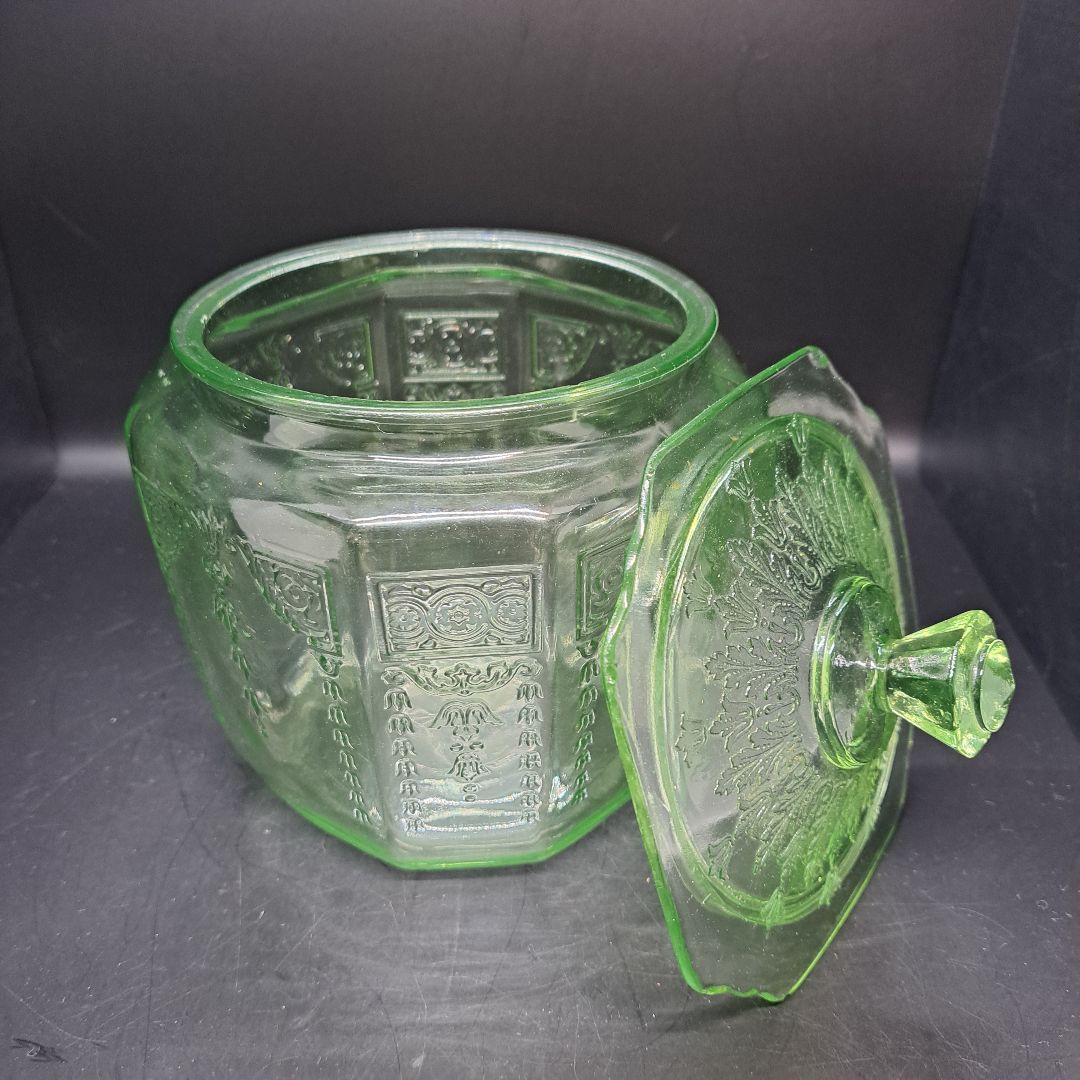 アンカーホッキング　クッキージャー　グリーンウランガラス　ヴィンテージ