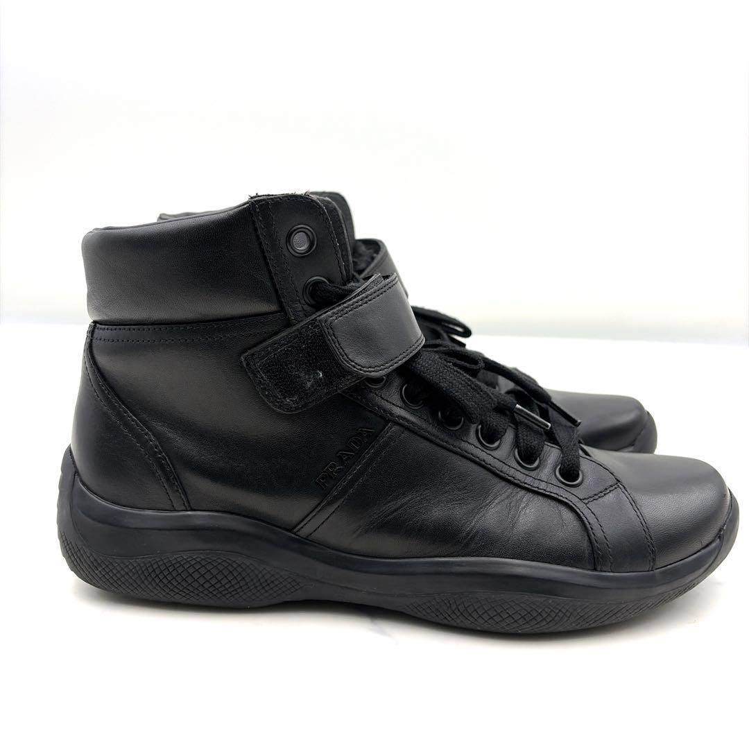 プラダスポーツ レザー スニーカー 黒 6 サイドジップ 本革 リネアロッサ