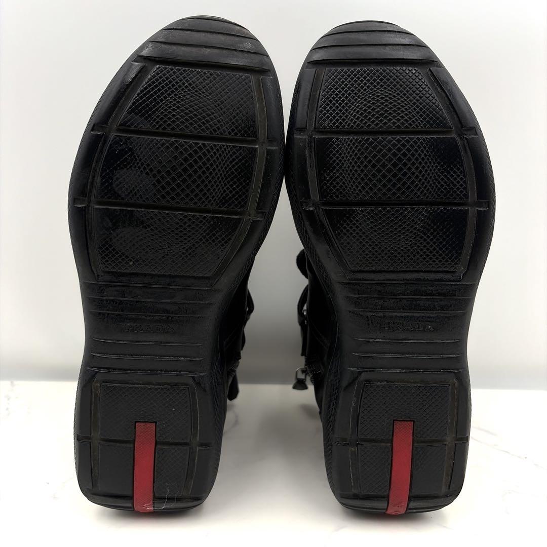 プラダスポーツ レザー スニーカー 黒 6 サイドジップ 本革 リネアロッサ