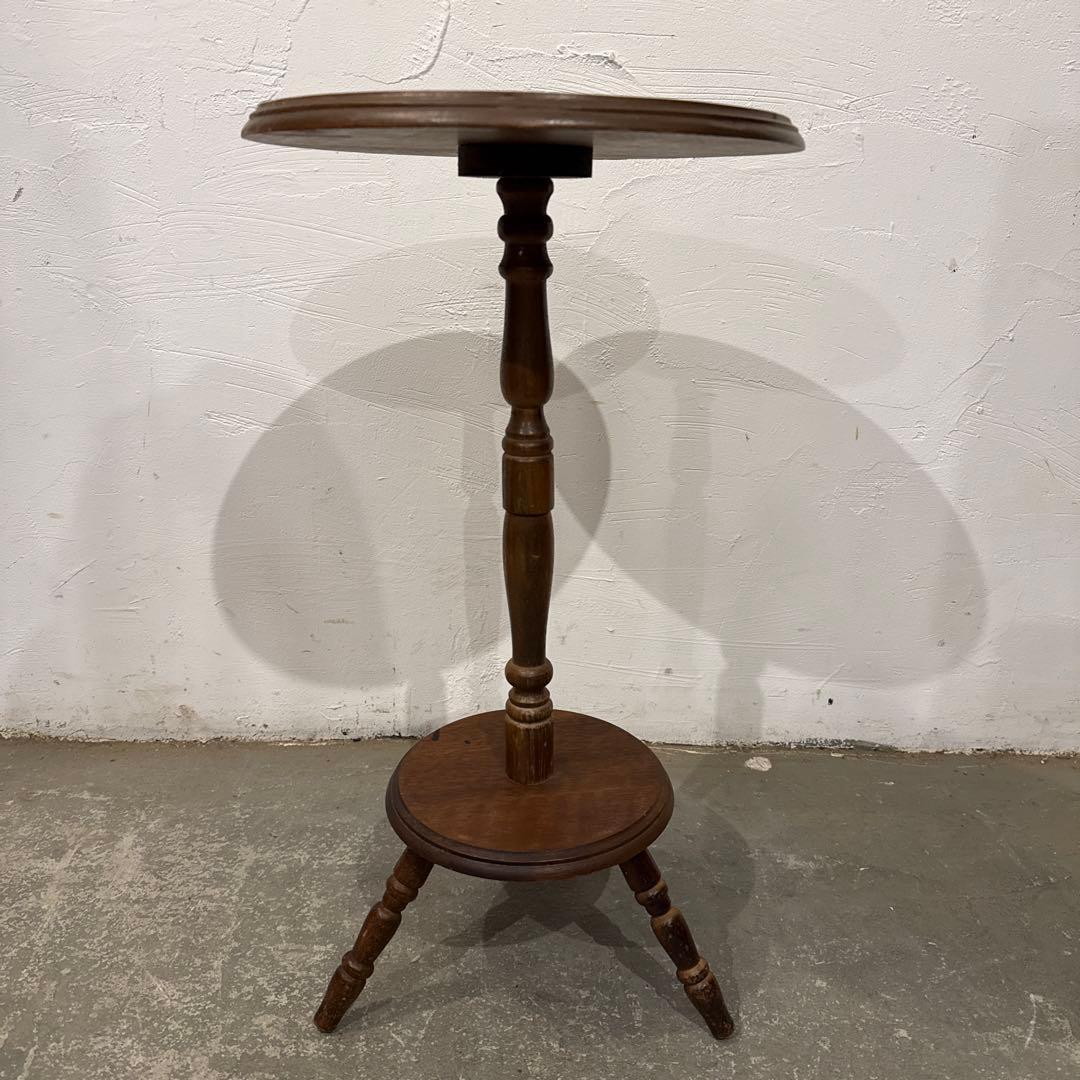 ヴィンテージ　木製サイドテーブル　ラウンド　花台 1