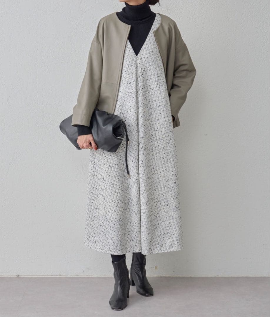 【美品】BEARDSLEY✴︎ツイードフレアワンピース　ホワイト サイズ1