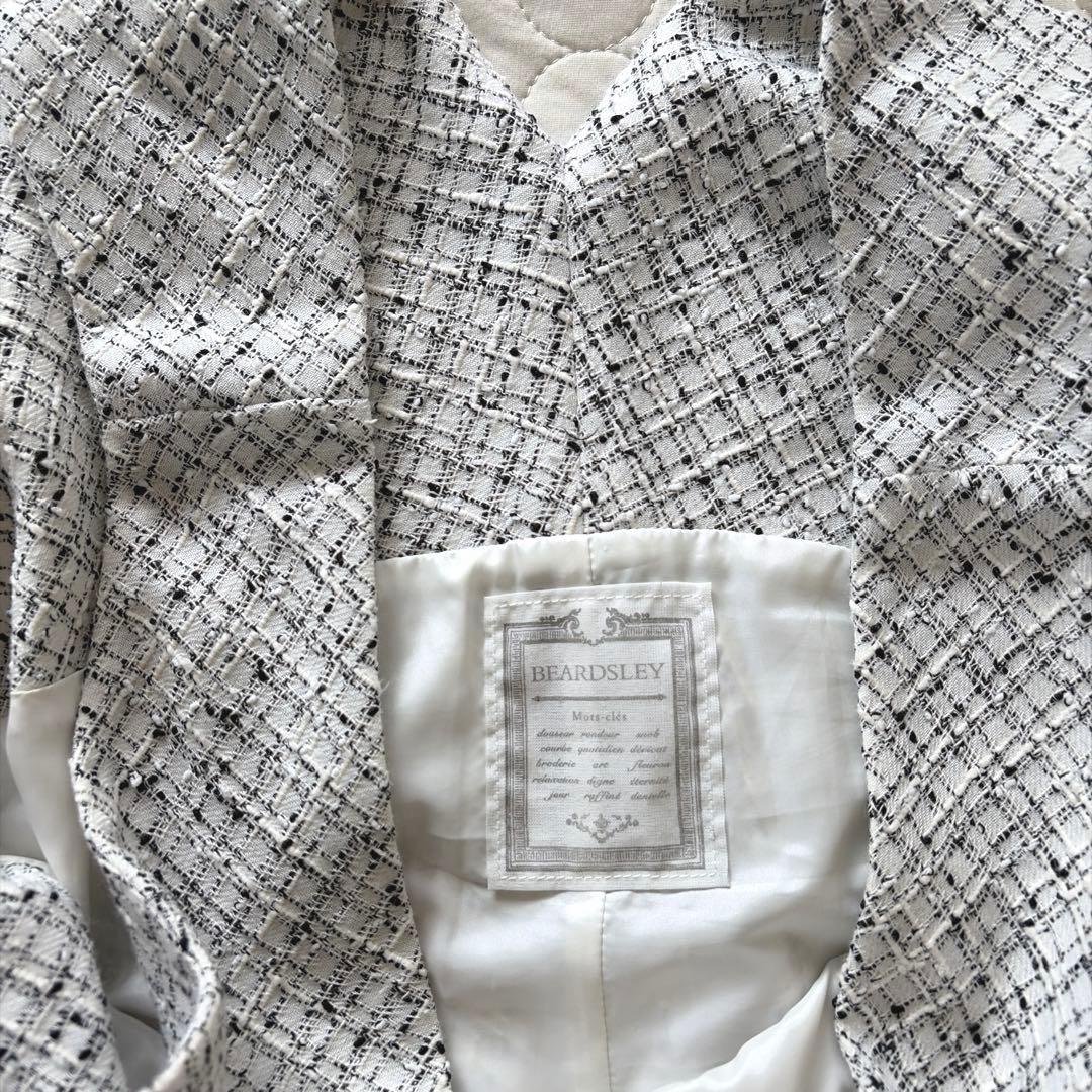 【美品】BEARDSLEY✴︎ツイードフレアワンピース　ホワイト サイズ1