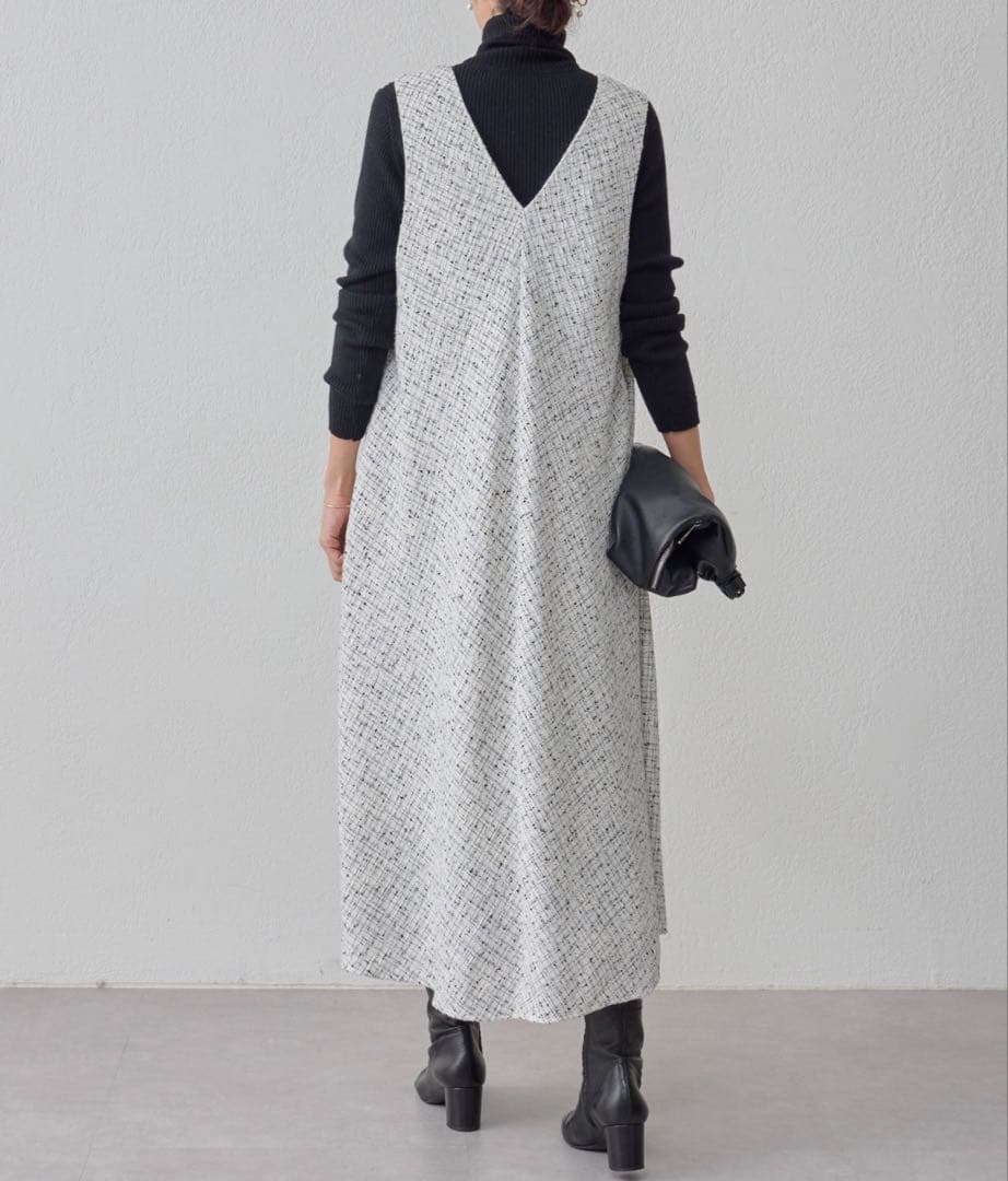 【美品】BEARDSLEY✴︎ツイードフレアワンピース　ホワイト サイズ1