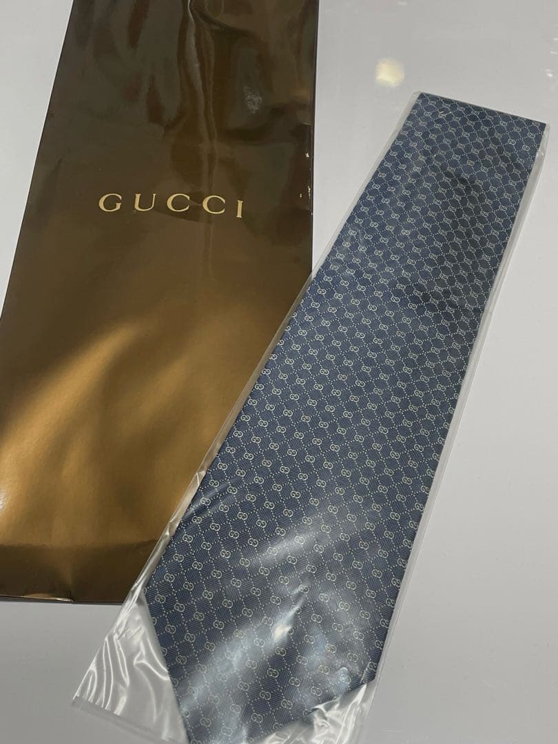 【値下げ】GUCCI ネクタイ 未使用 タグ付き GG柄 ネイビー グッチ