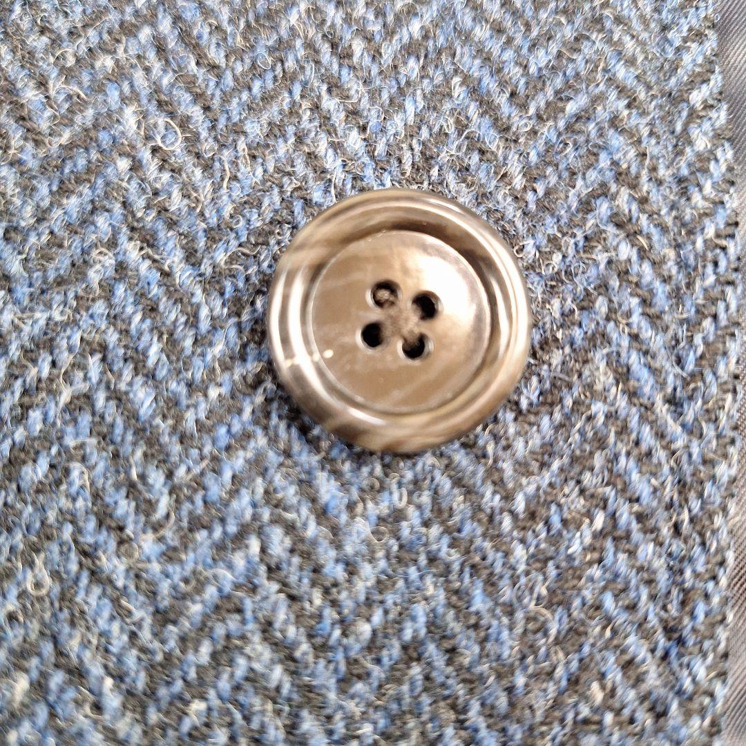 BEAMS　ハリスツイード　スタンドカラー　ウールコート　ヘリンボーン　紺　M