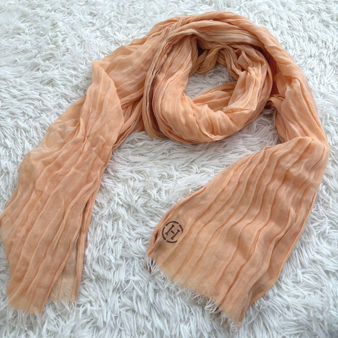 HERMÈS エルメス Hロゴ コットン ショール ストール マフラー オレンジ