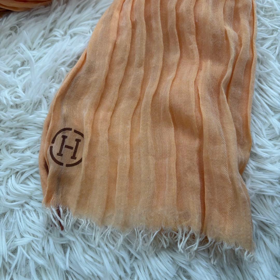 HERMÈS エルメス Hロゴ コットン ショール ストール マフラー オレンジ