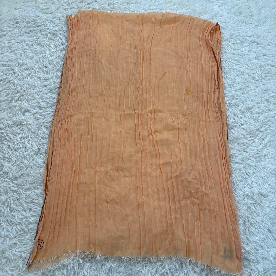 HERMÈS エルメス Hロゴ コットン ショール ストール マフラー オレンジ
