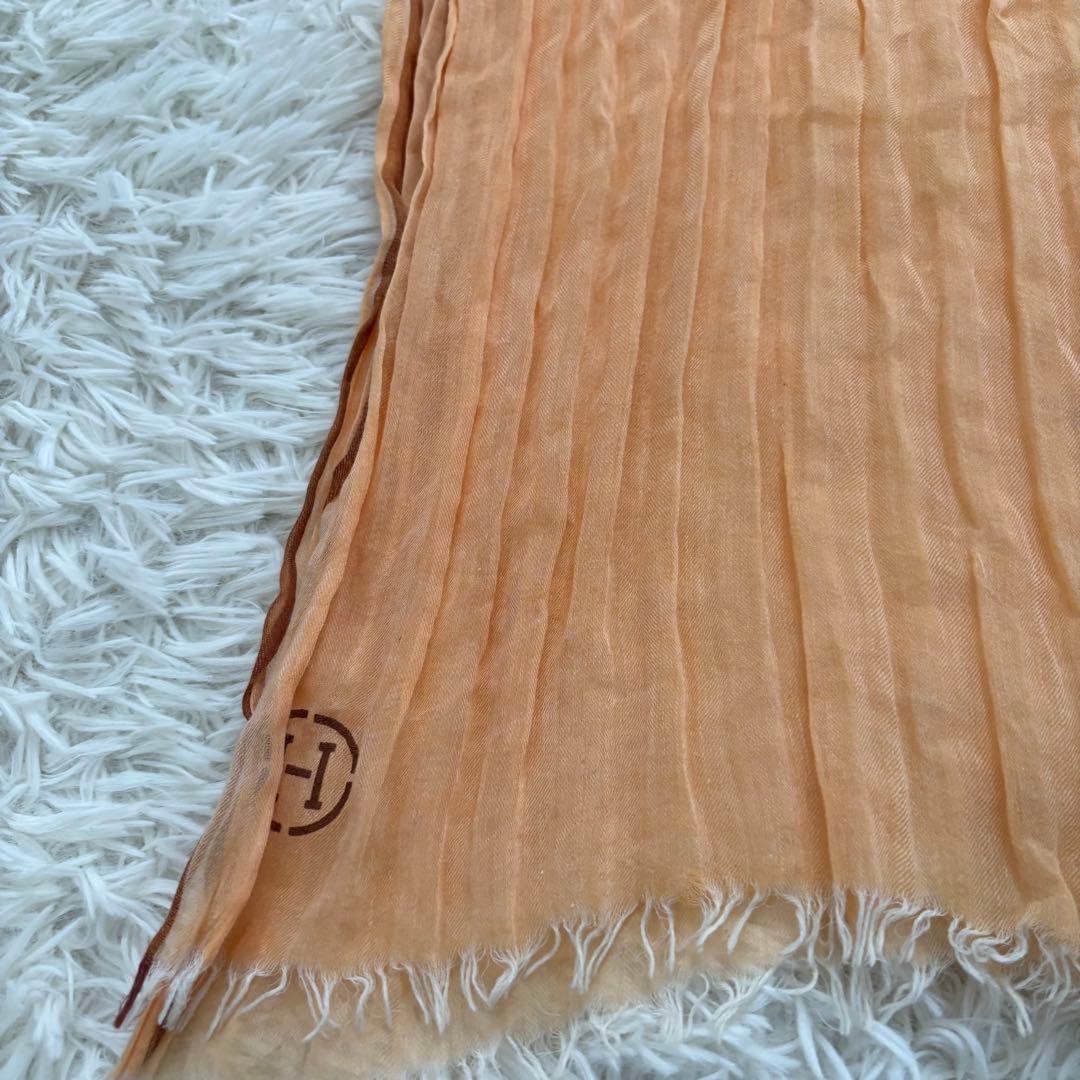 HERMÈS エルメス Hロゴ コットン ショール ストール マフラー オレンジ