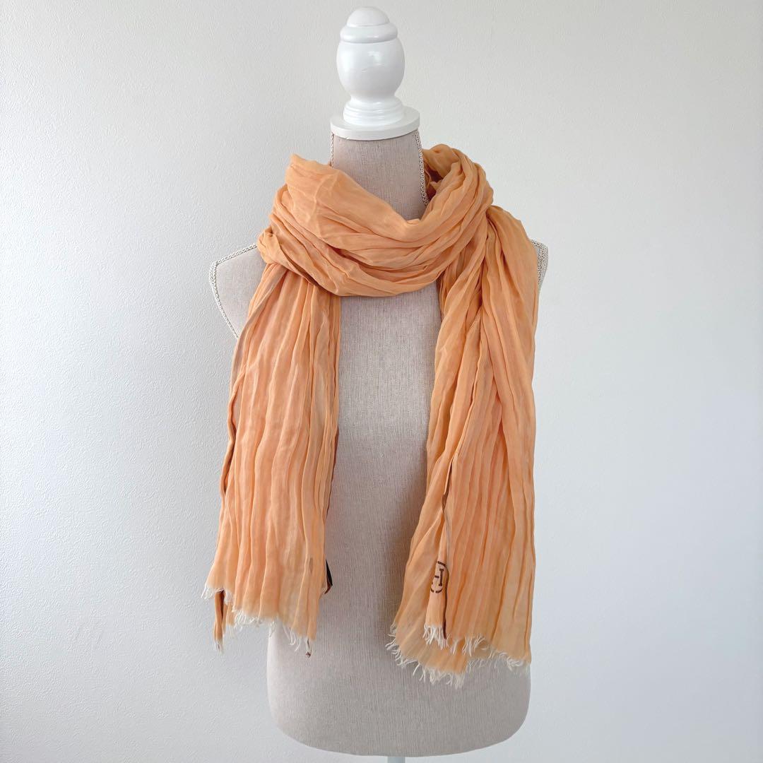 HERMÈS エルメス Hロゴ コットン ショール ストール マフラー オレンジ