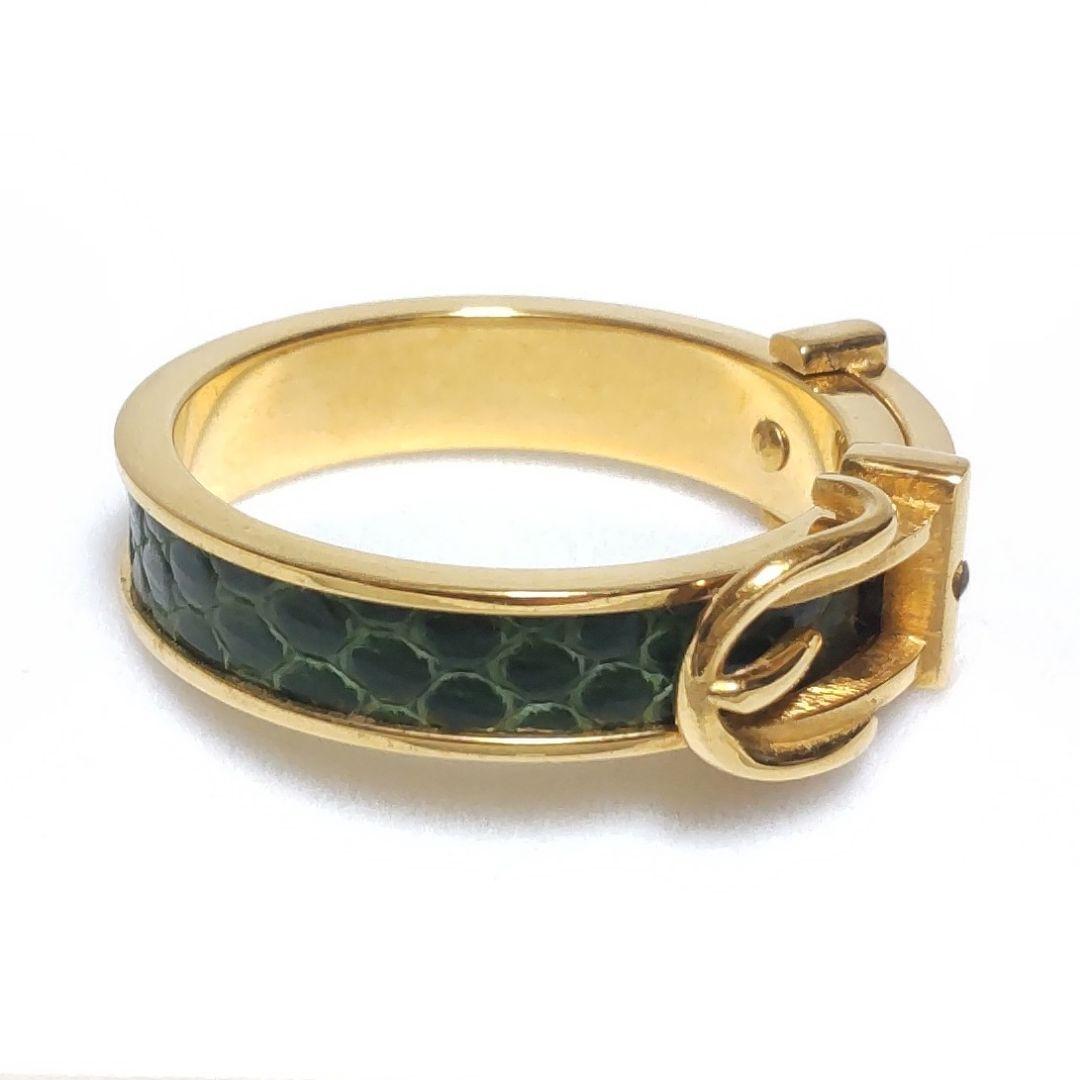 極美品♡HERMES♡ベルトモチーフ♡リザード♡スカーフリング♡グリーン