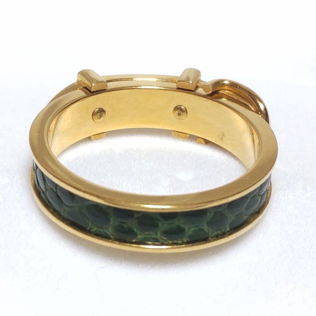 極美品♡HERMES♡ベルトモチーフ♡リザード♡スカーフリング♡グリーン