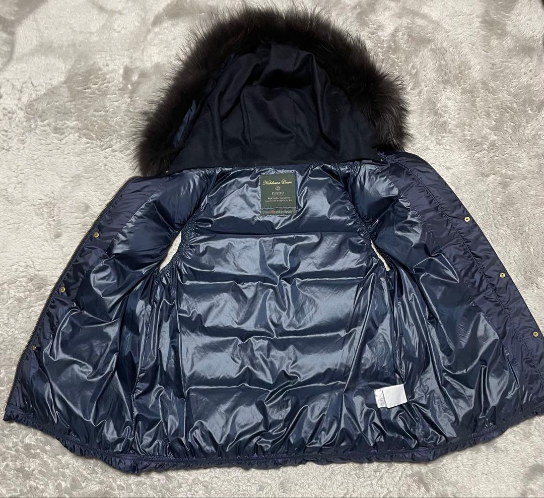 【3908】ナノユニバース×西川ダウン ファーフードベスト 38 ネイビー