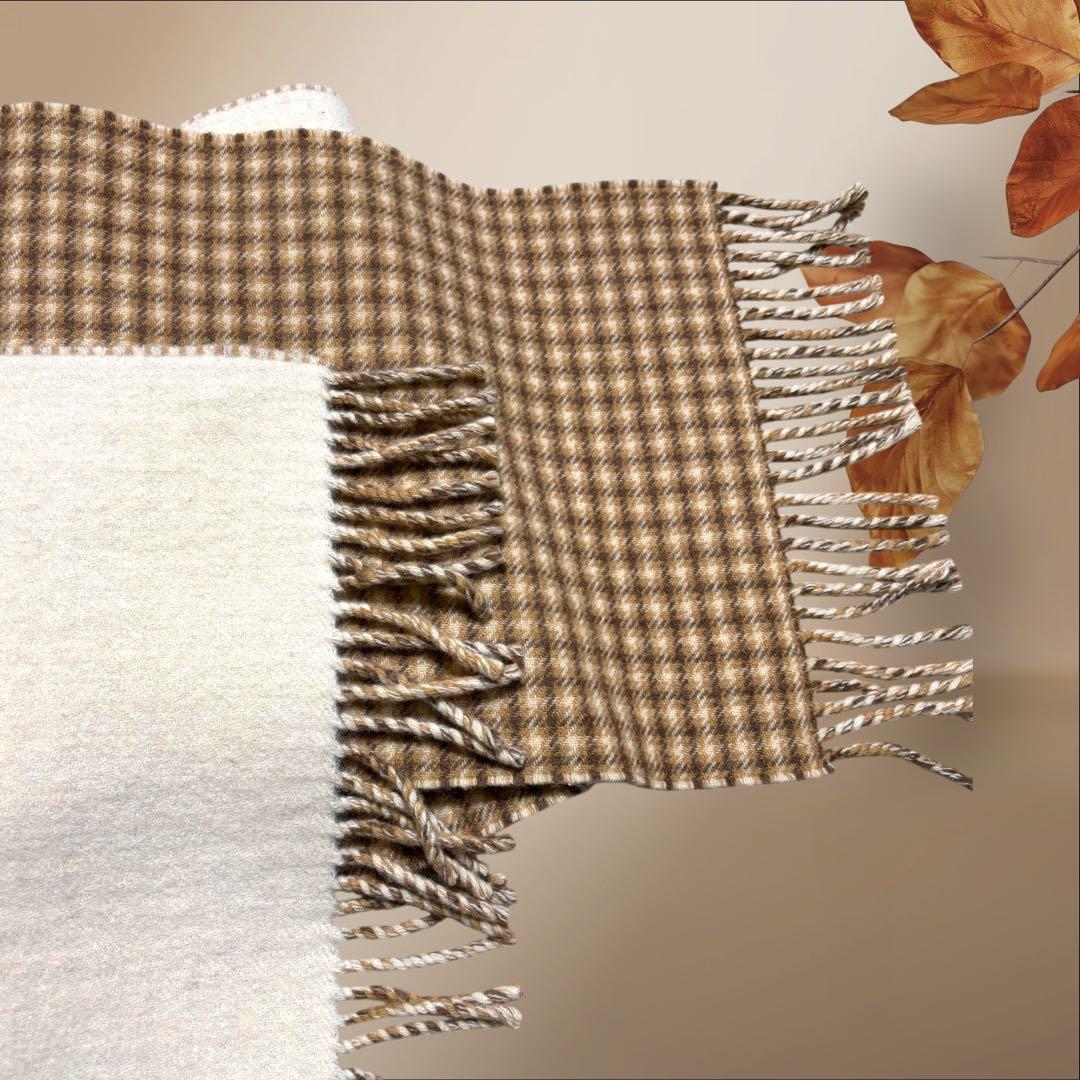 FENDI 【美品】マフラー　ロゴ　チェック柄　ベージュ　ブラウン　カシミア