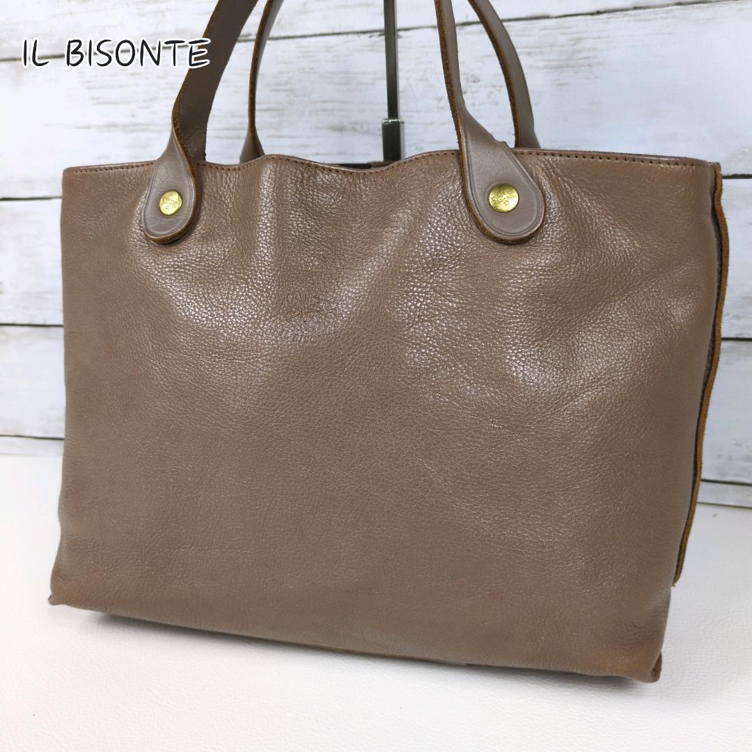 イルビゾンテ ハンドバッグ トートバッグ レザー グレージュ ロゴ型押し