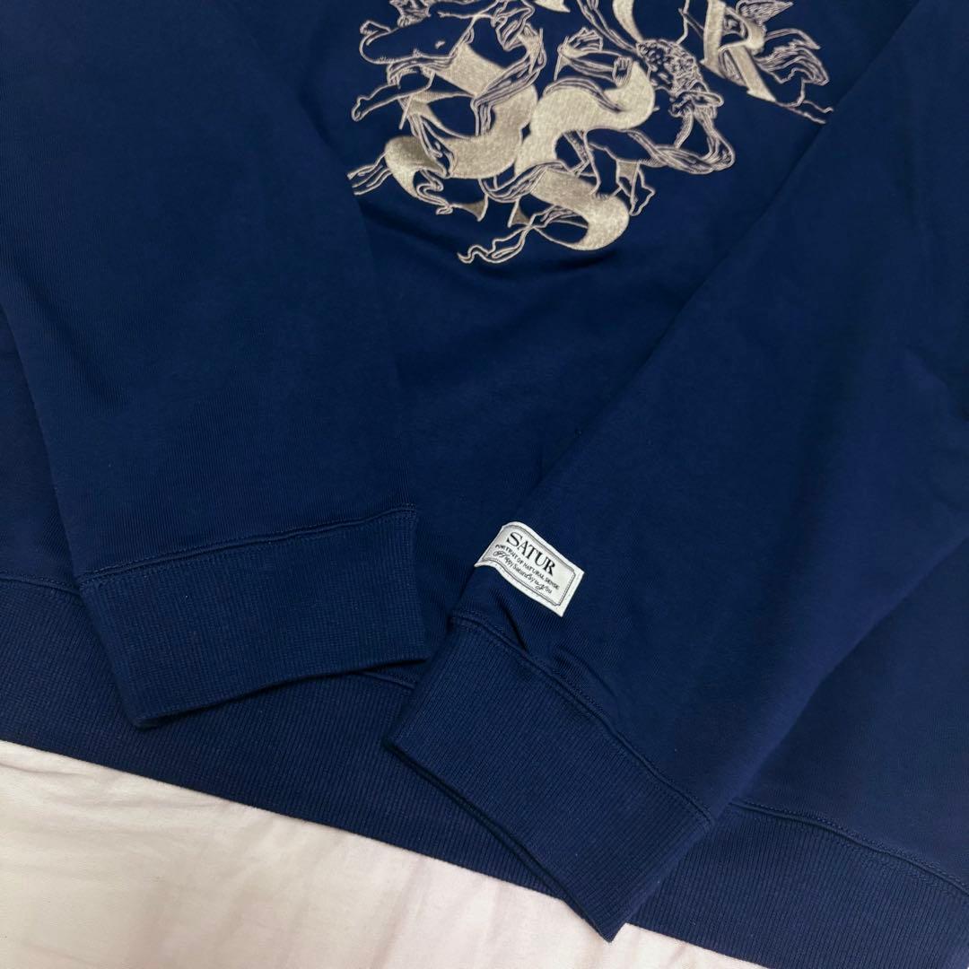 SATUR セター スウェット 刺繍 ロゴ ネイビー S