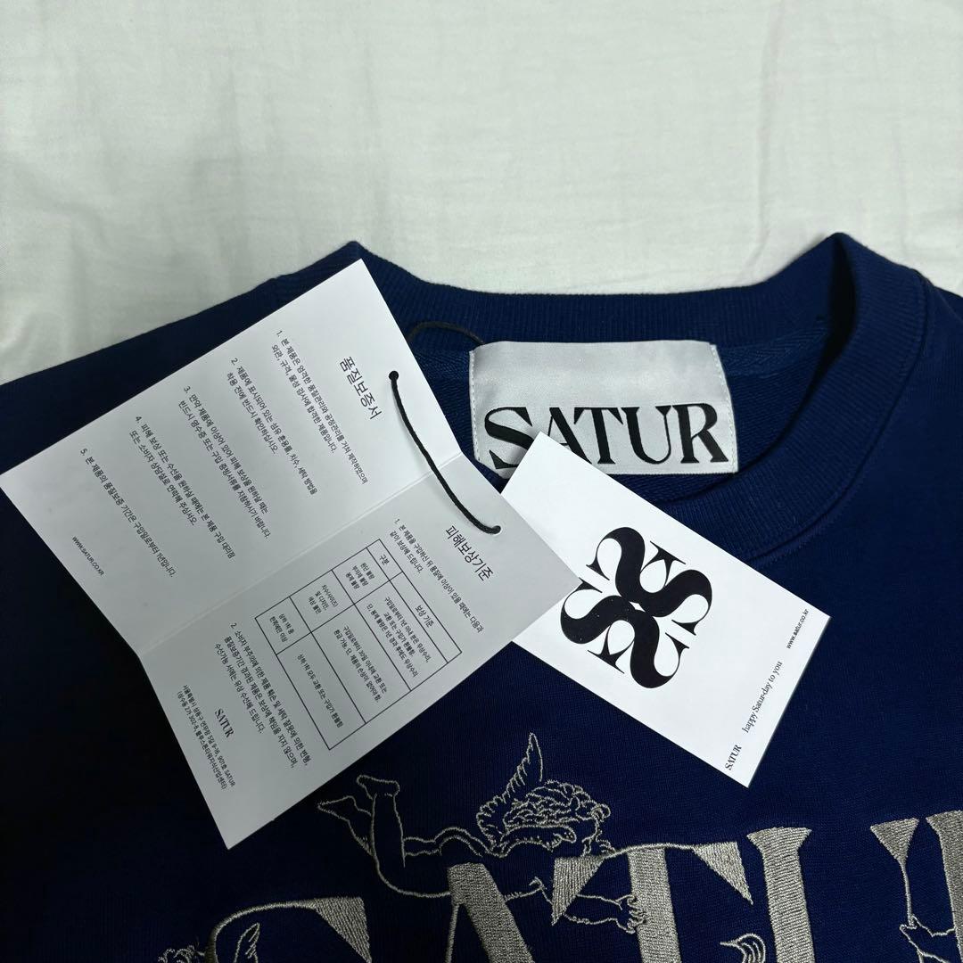 SATUR セター スウェット 刺繍 ロゴ ネイビー S