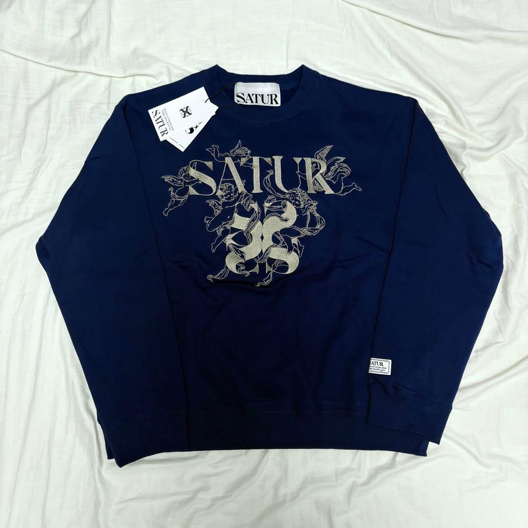 SATUR セター スウェット 刺繍 ロゴ ネイビー S