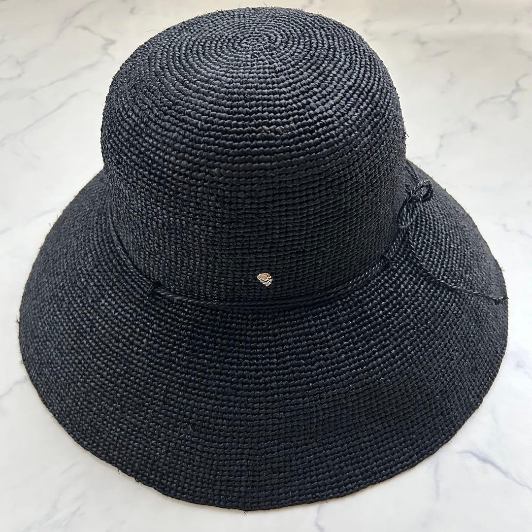 極美品 ヘレンカミンスキー 麦わら帽子 ストローハット つば約12cm ブラック