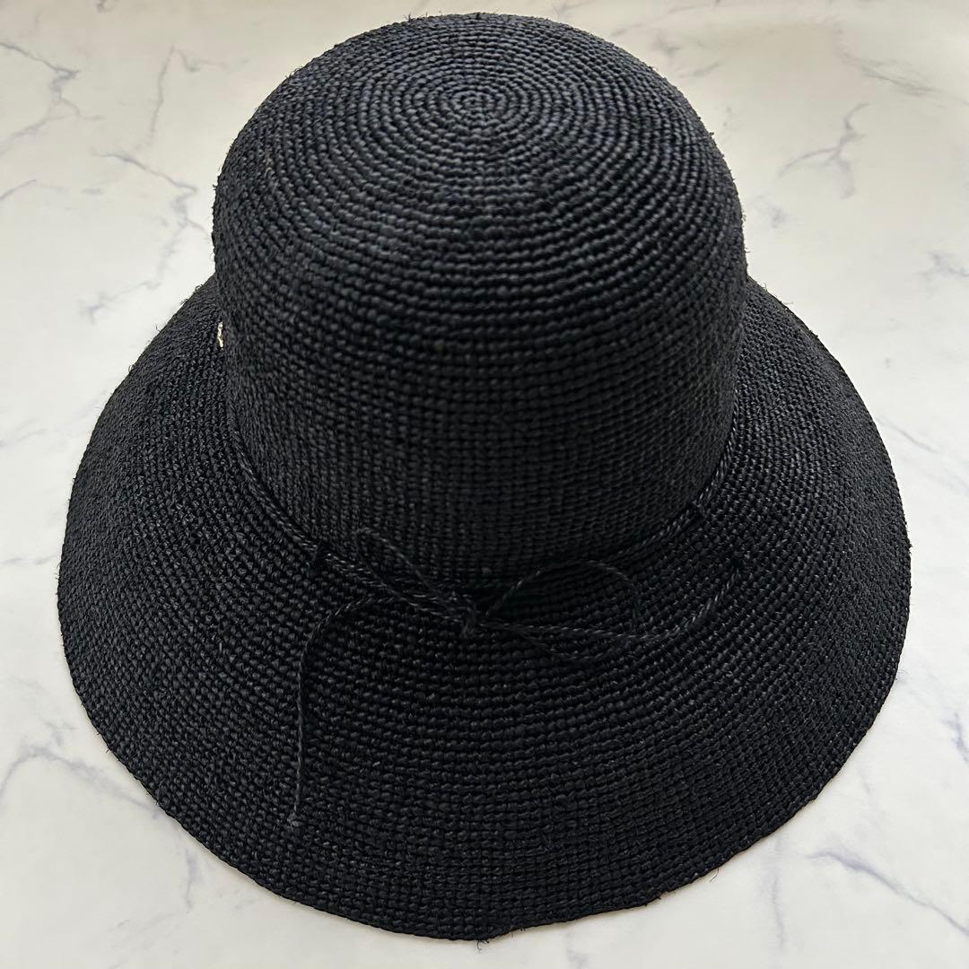 極美品 ヘレンカミンスキー 麦わら帽子 ストローハット つば約12cm ブラック