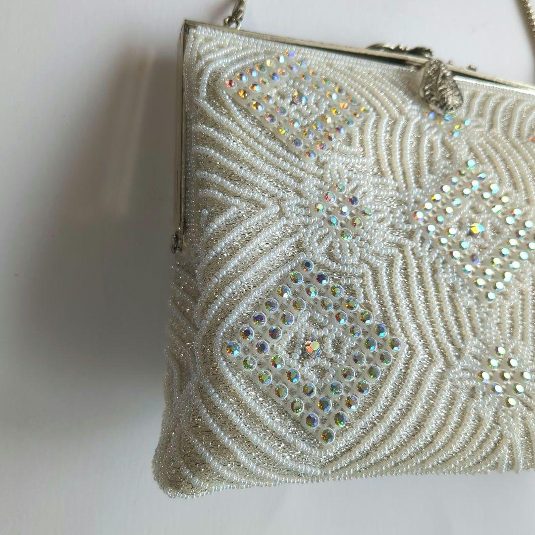 貴重可愛い✨昭和レトロなレアなビーズバッグ　はしもと　白　和小物　洋　夏コーデ