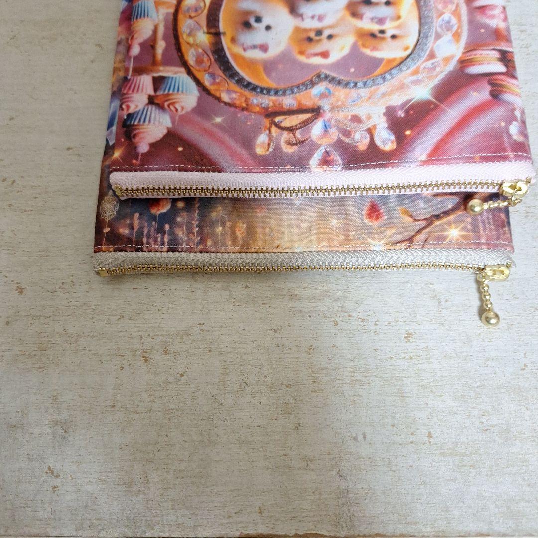 激レアポメラニアンパネル生地　ハンドメイド　フラットポーチ　まちなしバッグ