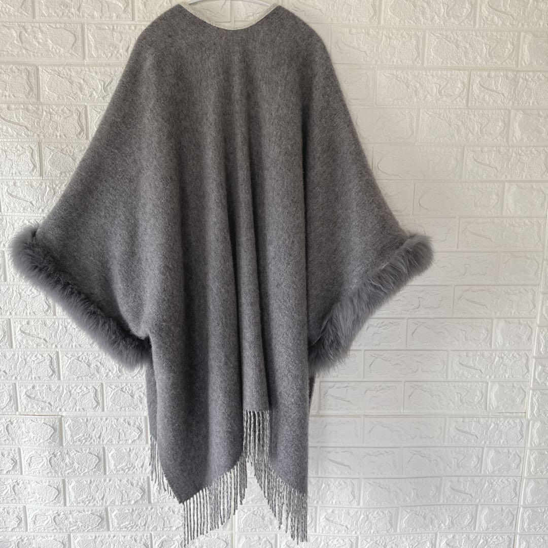 【ゆまぷり美品】DAMA カシミヤ100% フォックスファー ポンチョ