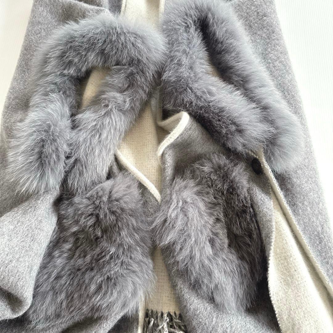【ゆまぷり美品】DAMA カシミヤ100% フォックスファー ポンチョ