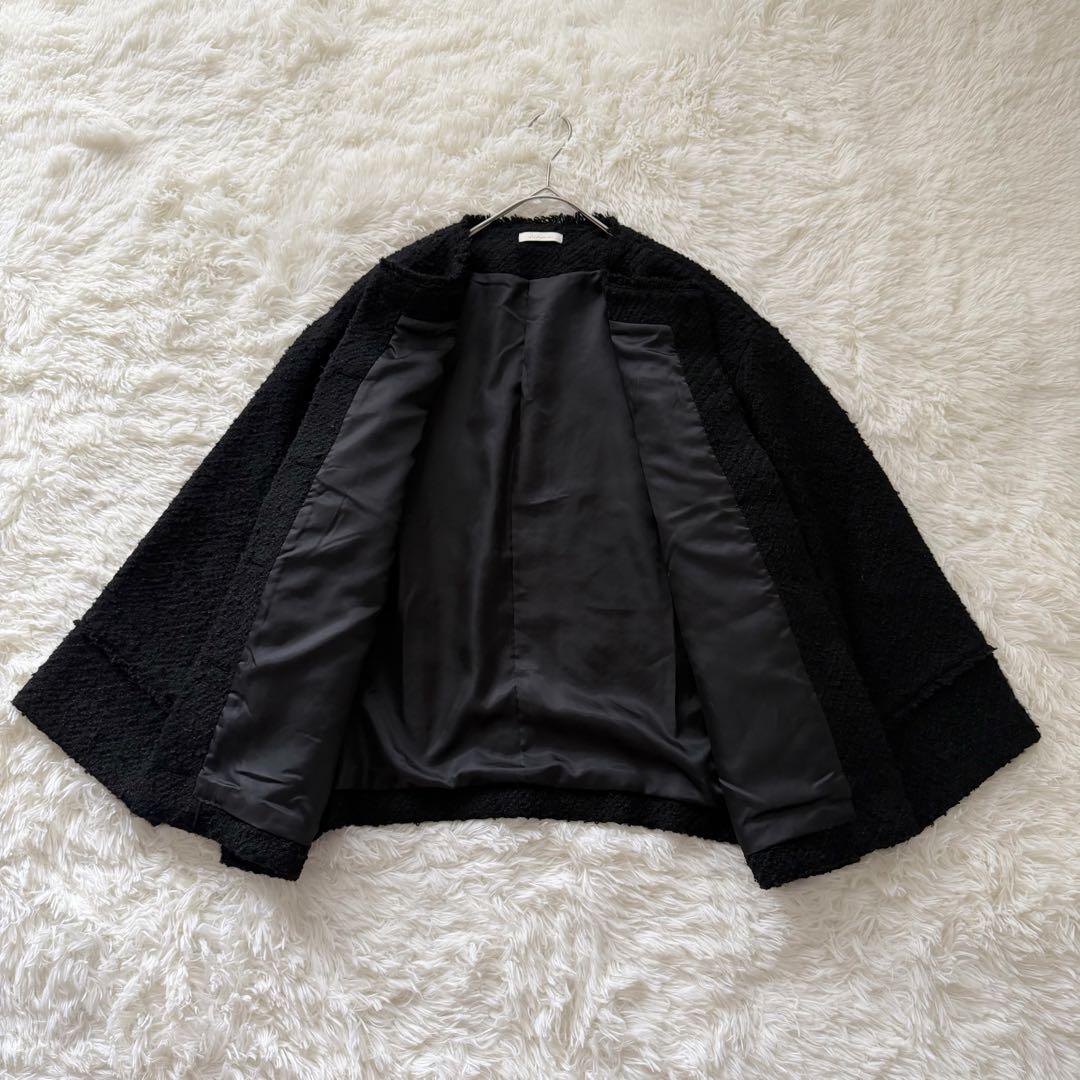 ラウンジドレス ノーカラー ツイードジャケット 金ボタン オーバーサイズ 黒