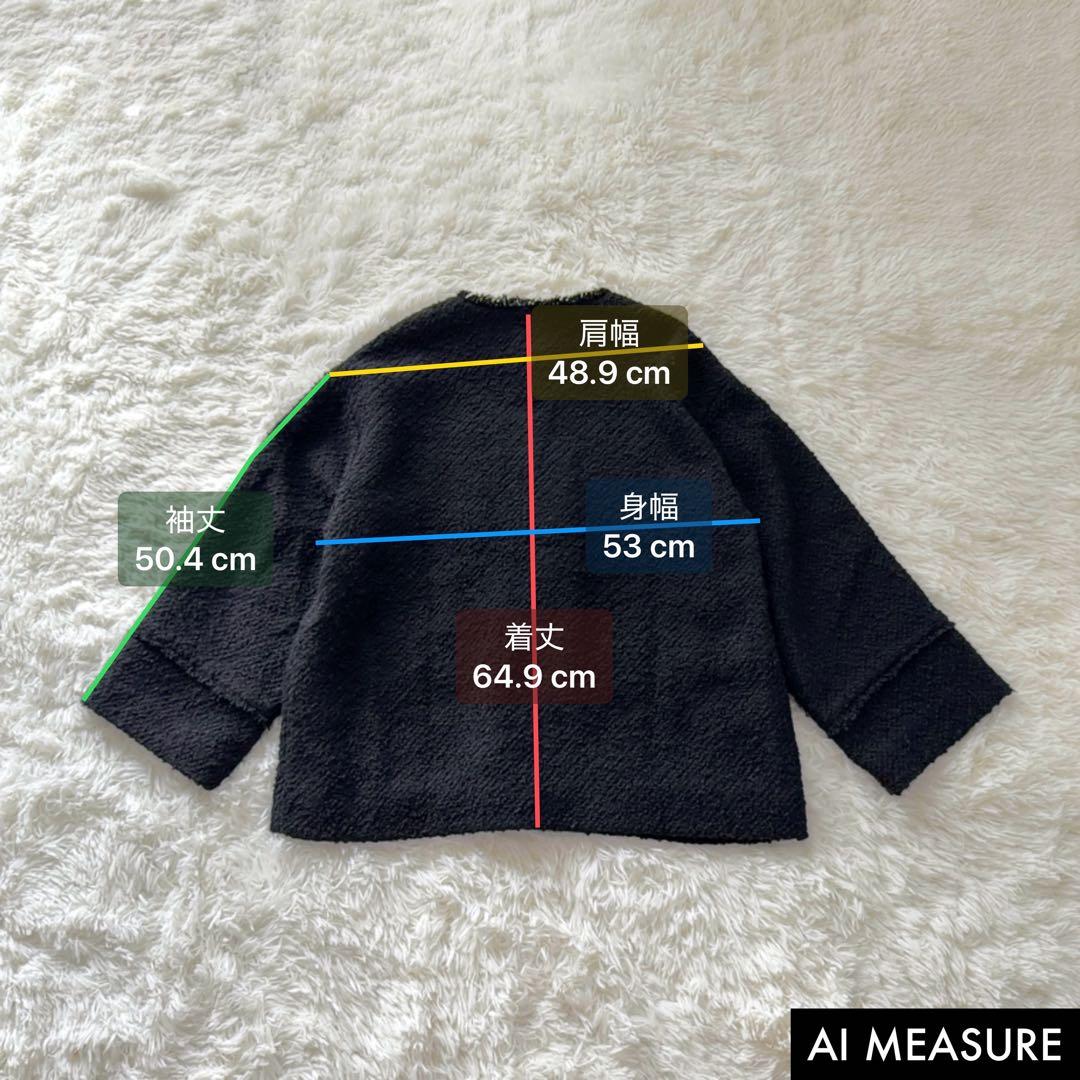 ラウンジドレス ノーカラー ツイードジャケット 金ボタン オーバーサイズ 黒