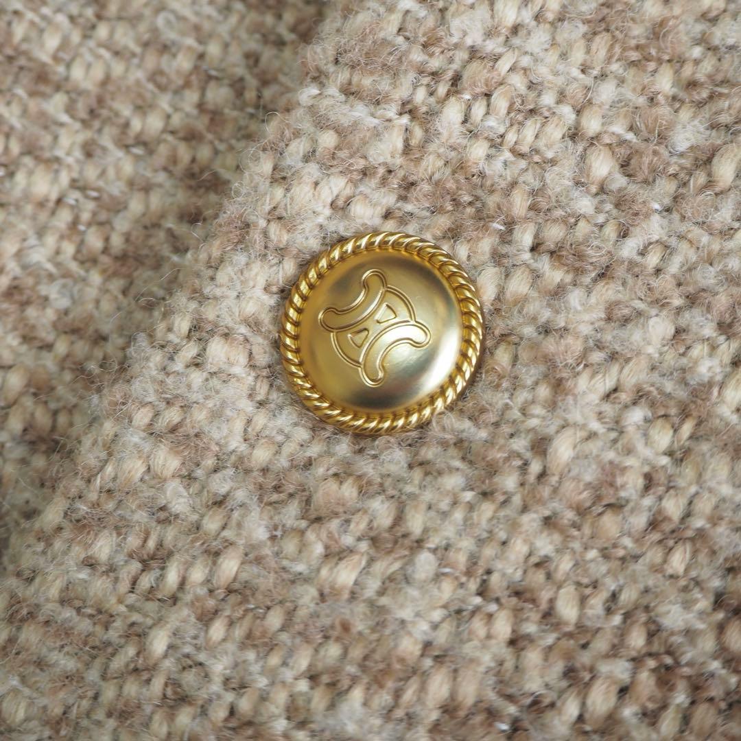 美品 ナノスタジオ ノーカラー ツイード ジャケット 金ボタン ベージュ