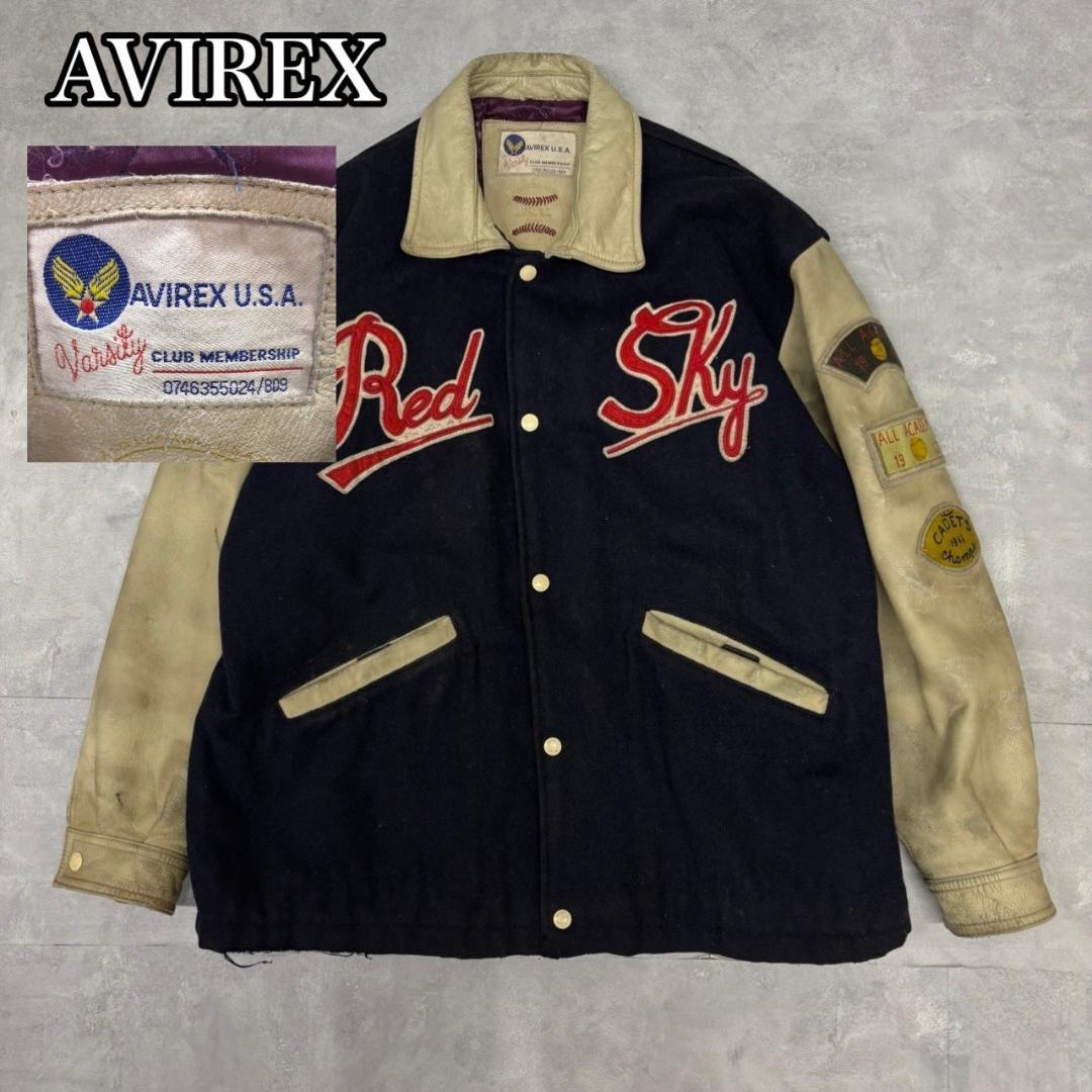 AVIREX RED SKY ウール × レザー スタジャン DM993