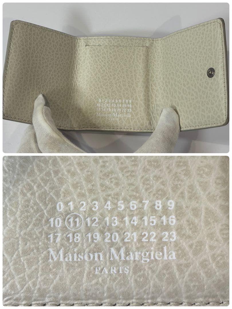 メゾンマルジェラ 11 レザー 三つ折り財布 4ステッチ アイボリー 付属品完備