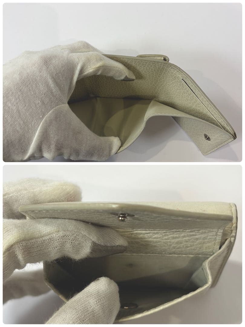 メゾンマルジェラ 11 レザー 三つ折り財布 4ステッチ アイボリー 付属品完備