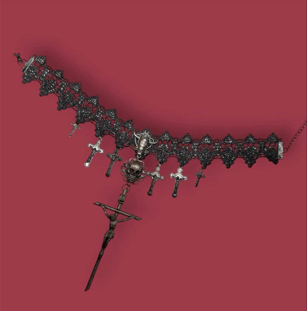 み*う様 1点物★ジャンポールゴルチエ★スカルヘッド7クロスチョーカーネックレス