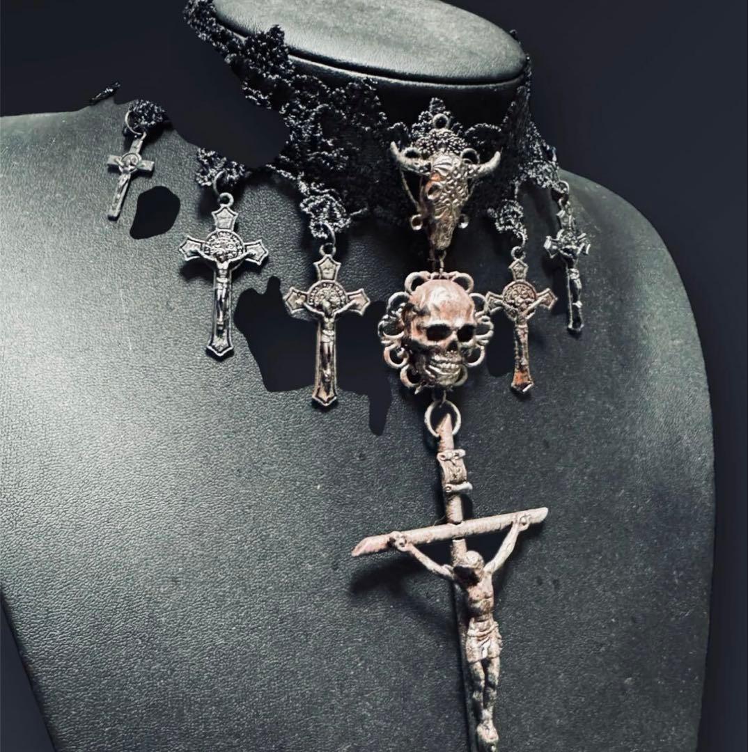 み*う様 1点物★ジャンポールゴルチエ★スカルヘッド7クロスチョーカーネックレス