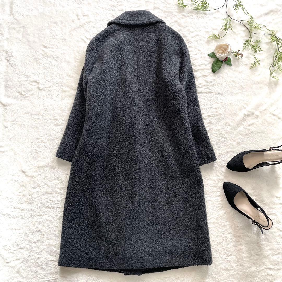 美品✨23区 大人可愛い ボアジャージー チェスターコート ロング グレー38M