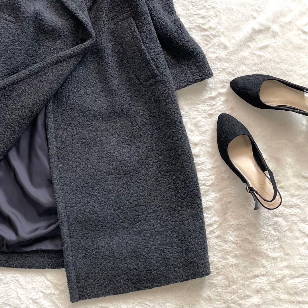 美品✨23区 大人可愛い ボアジャージー チェスターコート ロング グレー38M