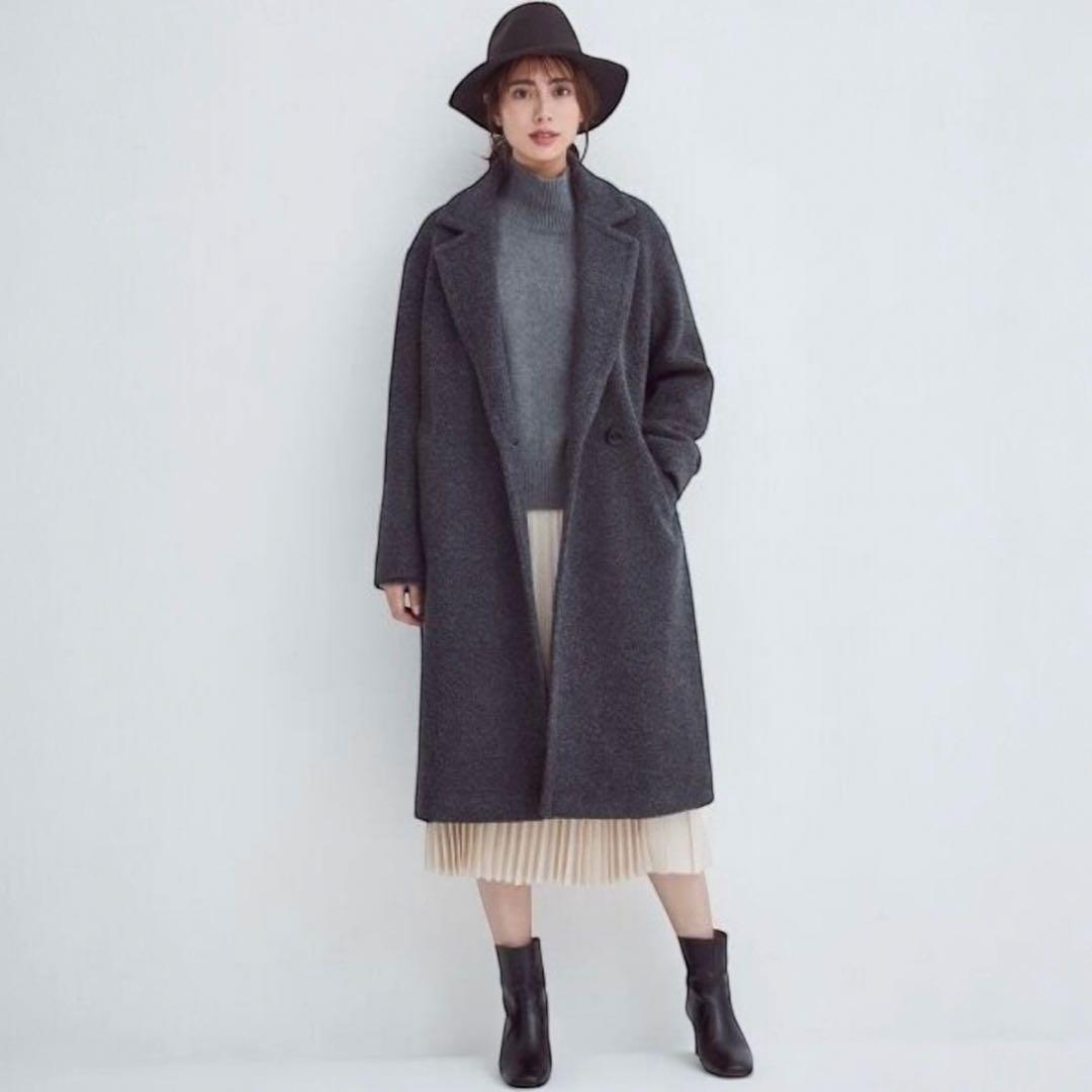 美品✨23区 大人可愛い ボアジャージー チェスターコート ロング グレー38M
