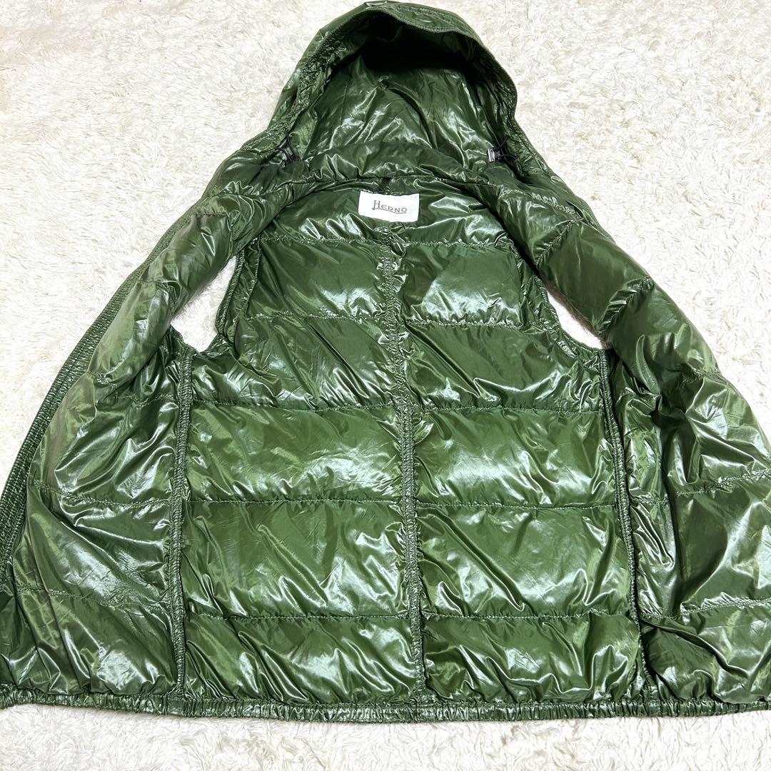 美品✨ HERNO ヘルノ ダウンベスト フード グリーン 42 レディース